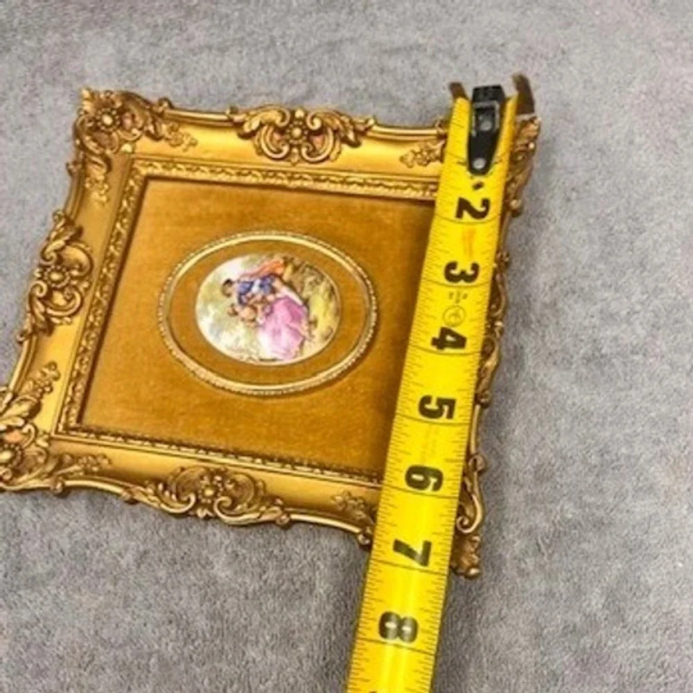 Vtg French FRAGONARD Porcelain Cameo Framed ORNATE Velvet Hollywood Regency